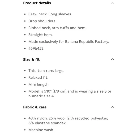 Banana Republic Factory Cozy Mini Sweater Dress S Red NWT Wool Blend Oversized